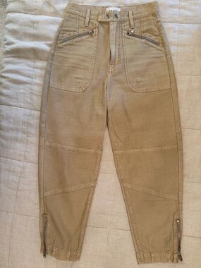 FRAME Trapunto Moto Utility Pants Jean in Washed Sandy Brown